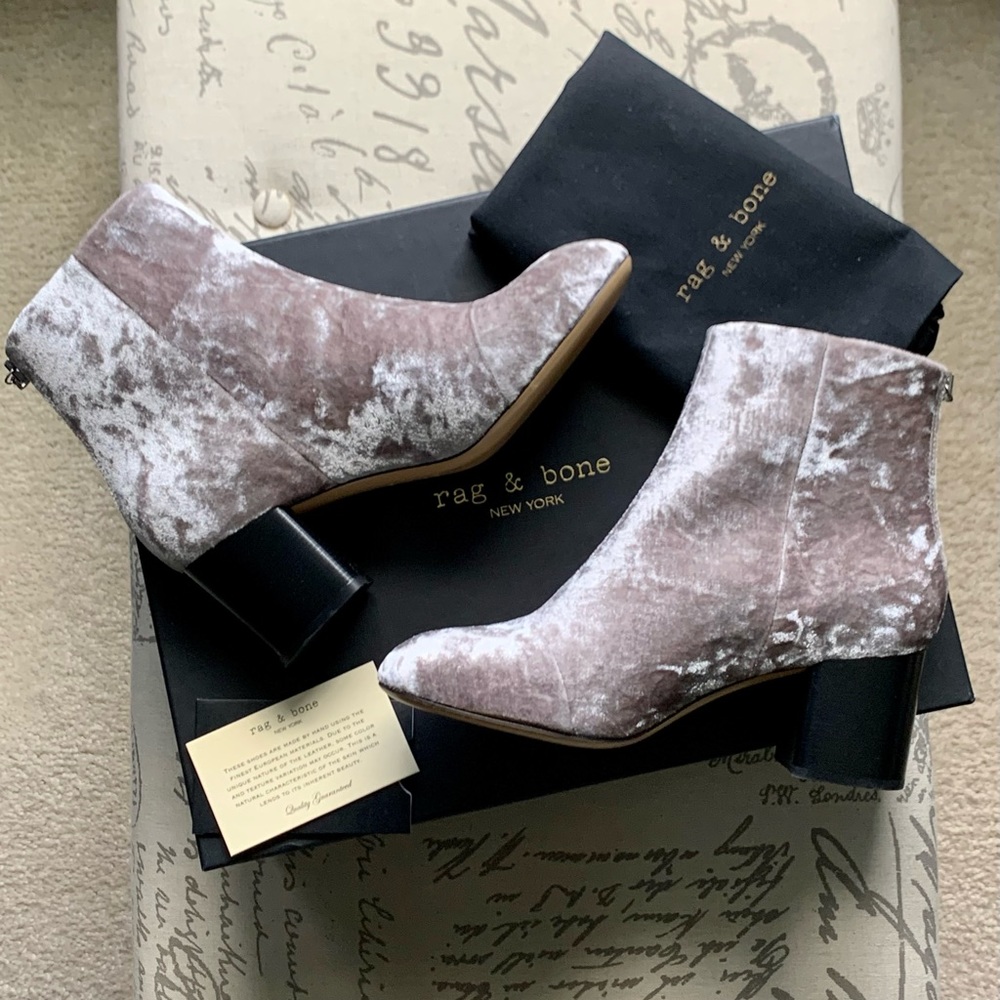 RAG & BONE Drea Booties (Dove Velvet) Booties Size 6.5 New in Box -Made in Italy